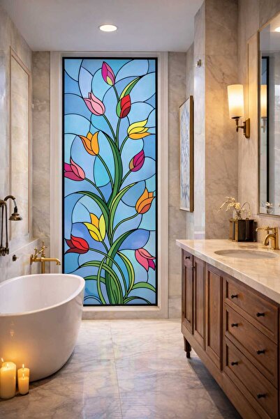 burawall şeffaf vitray desen yapışkanlı cam folyo 90cmx 2 metre