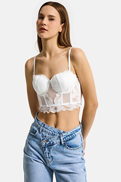 it's basic Women's White W5 Underwire Guipure Lace Detailed Strap Special Des...