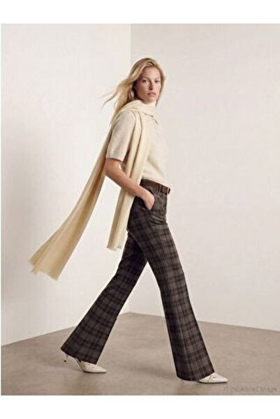 LC Waikiki Beli Kemerli Ekose İspanyol Paça Kadın Pantolon