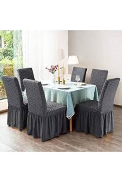 textilehome Set of 6 chair covers, elastic and crepe, with ruffles