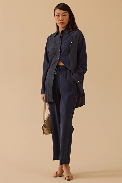 SEÇİL Women's Lace-Up Ankle-Length Trousers 1008 Navy Blue