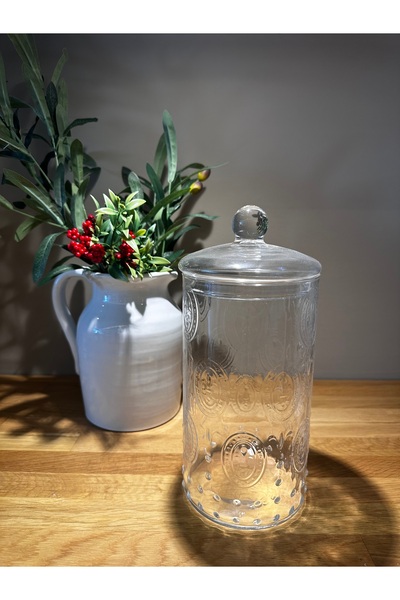 Miko Home & Garden El Yapımı Cam Kapaklı Kurabiyelik Büyük Boy12x25 Cm