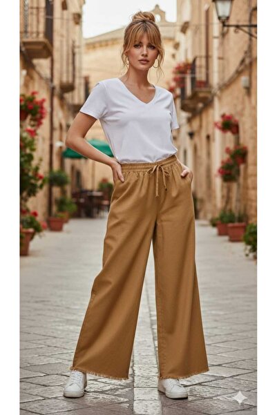 newmisal Women's Gabardine Wide-Lettered Loose-Leg Comfortable Pants