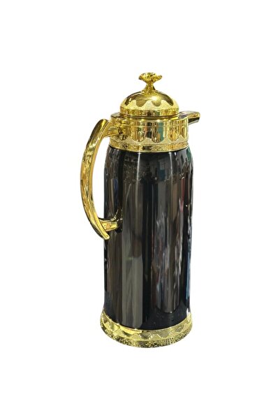 WDA Luxury Glass Thermos Flask with Gold-Tone Accents, Black, Vacuum Insulate...