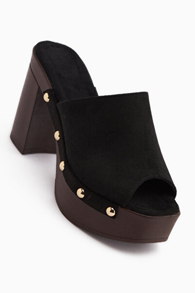 Limoya Papuci de damă Gracia din piele intoarsa neagra cu toc platforma