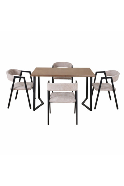 AT Performance Dining Table Set 120x70 cm with 4 Chairs, Wooden Top, Metal Fr...