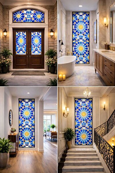 burawall şeffaf vitray desen yapışkanlı cam folyo 90cmx 2 metre