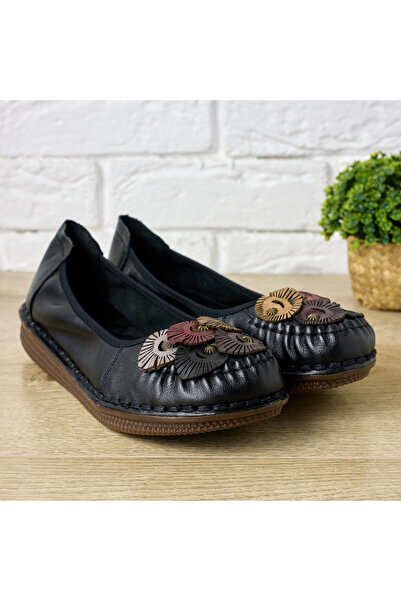 Matstar Women's Genuine Leather Ballet Flats with Floral Decoration, Casual S...