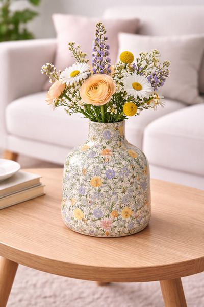 N.zone مزهرية سيراميك مزخرفه - وعاء زهور صغير مزخرف حديث بلمسة نهائية لامعة