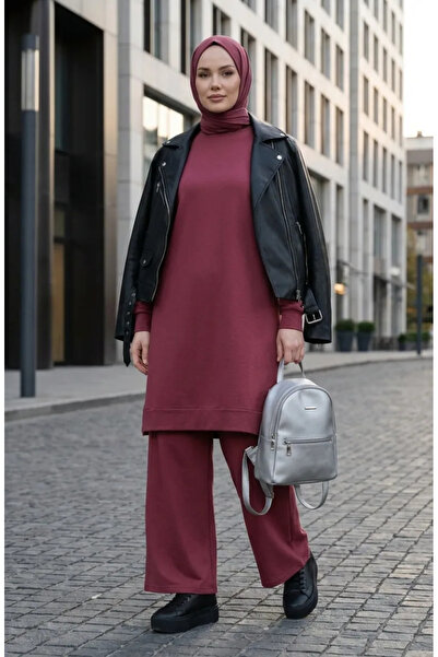 sefamerve Slit Detailed Tracksuit Set 3083-11 Dusty Rose