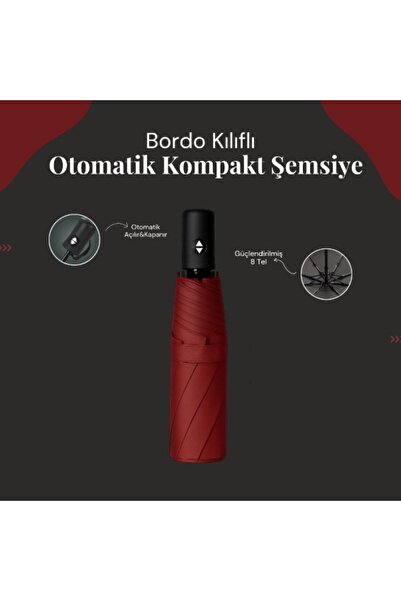 Genel Markalar Bordo Kılıflı Otomatik Kompakt Şemsiye