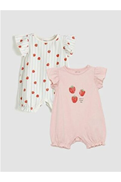 LC Waikiki Ruffle Detailed Baby Girl Combed Cotton Jumpsuit 2-Piece Set