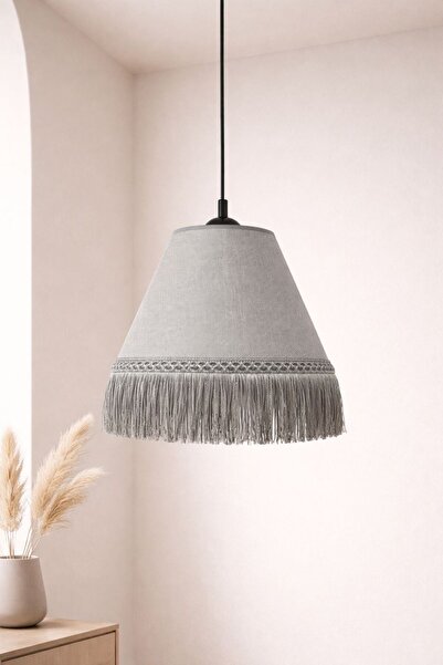 NisaLuce Angdesign SAFİR Püsküllü Tekli Sarkıt Avize – Kumaş Şapkalı Tavan La...