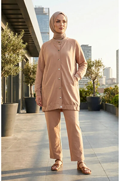 sefamerve Plus Size Snap Fastener Double Set 12009-01 Beige