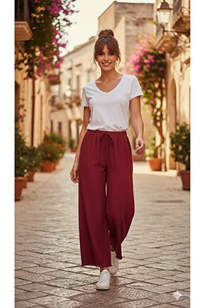 newmisal Women's Gabardine Wide-Lettered Loose-Leg Comfortable Pants