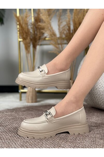 Eysha Luxa Women's Cream Buckle Detailed Moccasin Casual Loefer