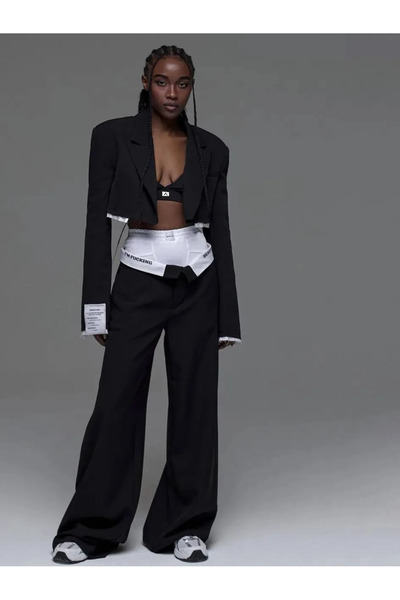 cemo Kadın 4 Parça Crop Blazer Takım