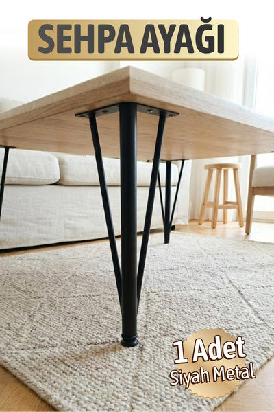 Badem10 Üçgen Siyah Metal 41 cm Mobilya Ayağı Sehpa İçin Dayanıklı Metal Mobi...