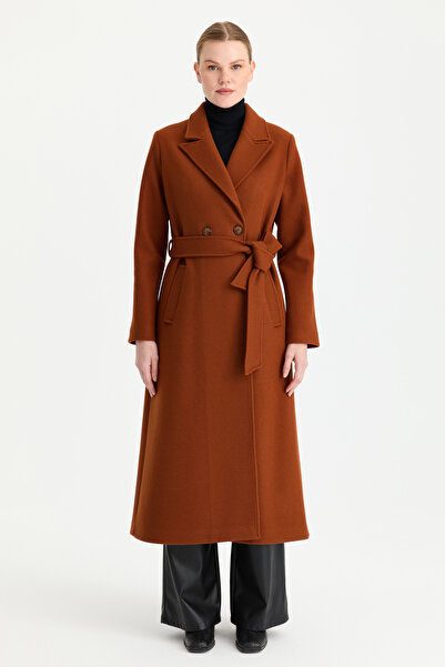 Esswaap Çift Düğmeli Manto Kiremit