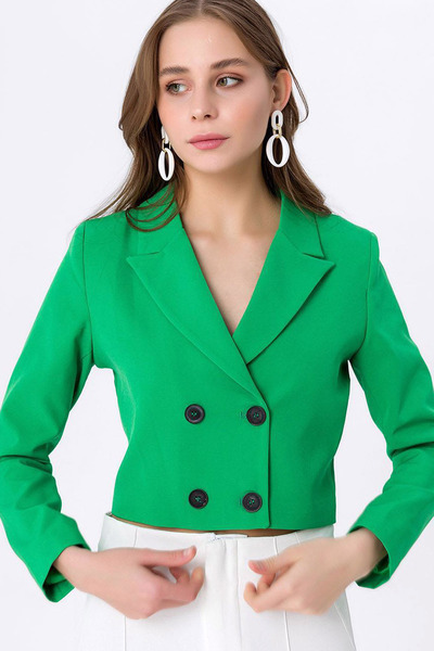 MissKybele Uzun Kollu Fit Dar Kesim Düğme Kapama Detaylı Çentikli Yaka Vatkal...