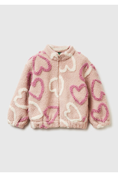 United Colors of Benetton Girl's Tan Patterned Fur Jacket