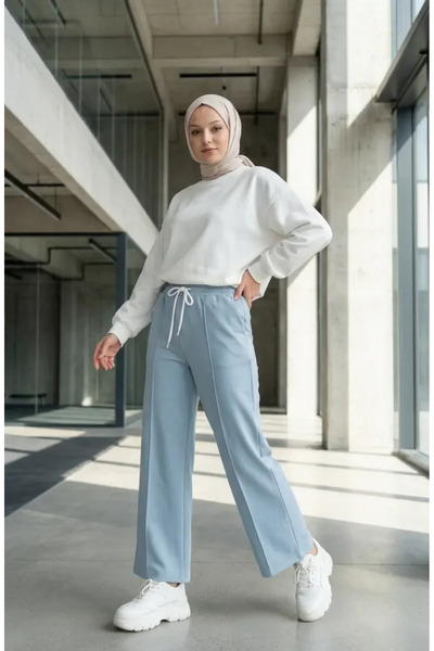 sefamerve Elastic Waist Trousers 71126-05 Ice Blue