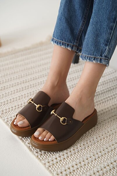 Mulini Bitter Brown Genuine Leather Slippers Tr31My62E