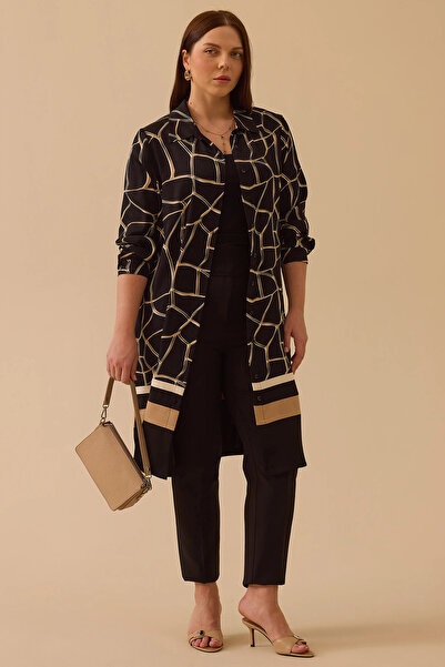 Gala-Xi Galaxi Women's Large Size Patterned Long Sleeve Tunic 4001 Black