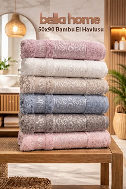 Bella Home 50X90 cm 6-Pack Bamboo Hand Towels |   Soft, Absorbent, and Long-L...