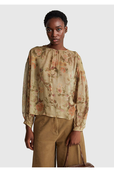 United Colors of Benetton Women's beige 100% viscose floral patterned flowy b...