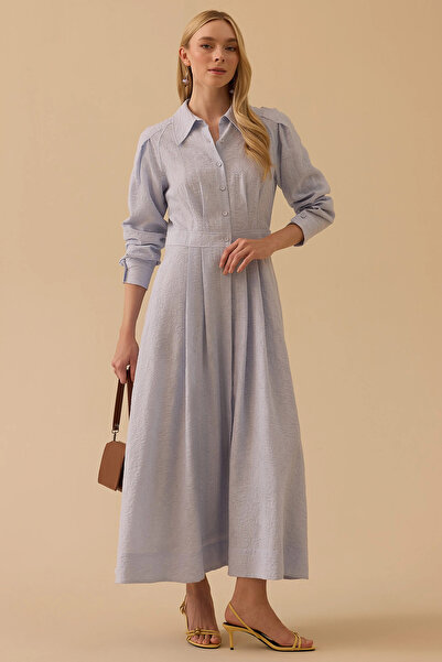 SEÇİL Women's Patterned Pleated Dress 1013 Blue