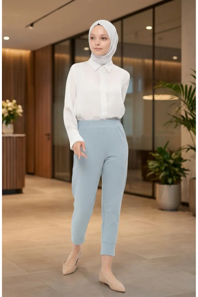 sefamerve Elastic Waist Trousers 71125-03 Ice Blue