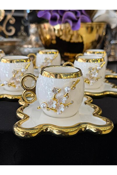 LOKMAN ZÜCCACİYE SHOWROOM 6-Piece Square Plate Set with Golded Pearl Bronze C...