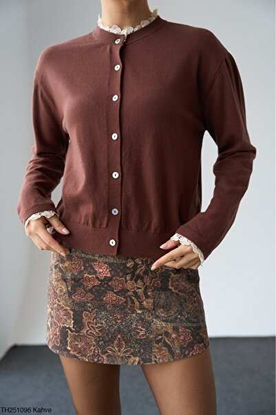 Lupies Women's Crew Neck Lace Thin Knitwear Cardigan