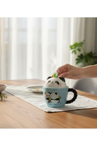 lstri Porcelain Mug with Spoon Cute Panda Design Mug