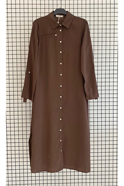 Armine Shirt Collar Button Closure Slit Detailed Long Summer Tunic