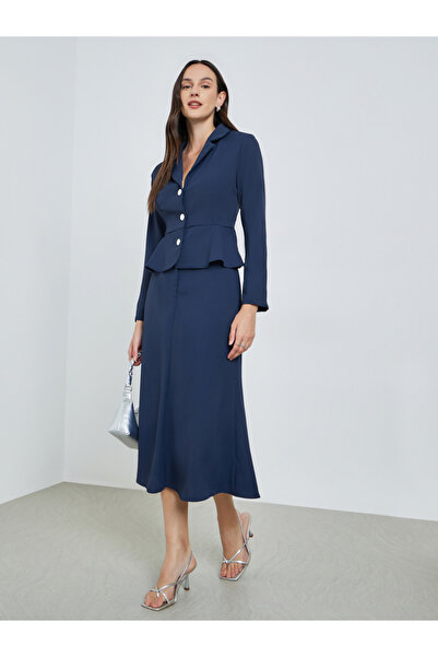 Take Two By Styli Navy Blue Long Sleeve Fitted Blazer and Skirt Co-Ords