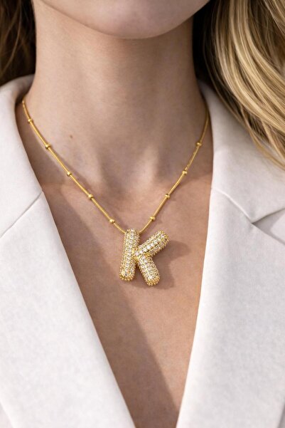 Archhazel Jewelery Gold Color Bubble Necklace with Steel Chain and Zircon Sto...