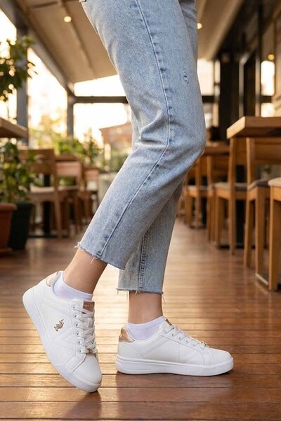 U.S. Polo Assn. Women's White Rose Gold Detailed Casual Sneaker Sports Shoes