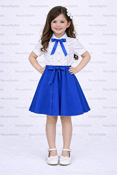 Nacar Kız Çocuk 23 Nisan 29 Ekim Fırfır Dantel Detaylı Gömlek&Double Kumaş Dü...