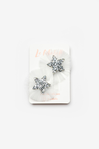 Le Mabelle Gümüş Tül Detaylı Yıldız Figürlü 2'li Saçsız Bebek Tokası
