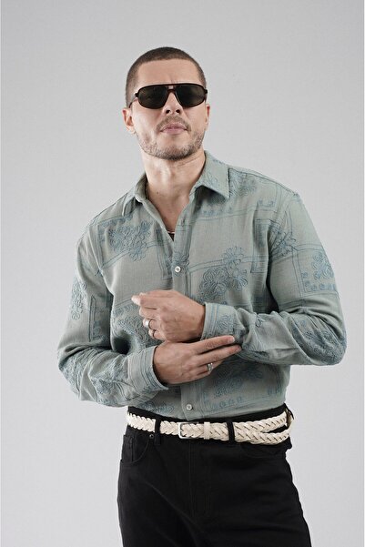 king brich Regular Fit Embroidery Detailed Lattice Fabric Breathable 100% Cot...