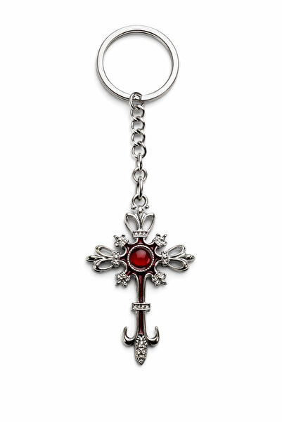 HER ŞEY NOTA www.herseynota.com Red Stone Detailed Embroidered Cross Keychain...