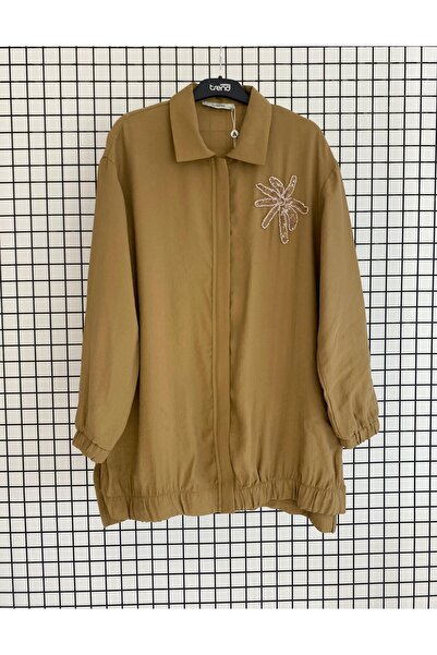 Armine Stone Detailed Shirt Collar Zippered Modal Fabric Summer Tunic