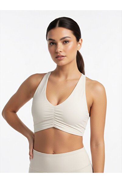 V Yaka Drape Detaylı Spor Crop Üst
