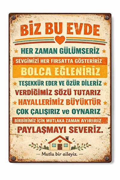 Sav Moda Biz bu evde her zaman güleriz yazılı Aile temalı retro poster, Aile ...
