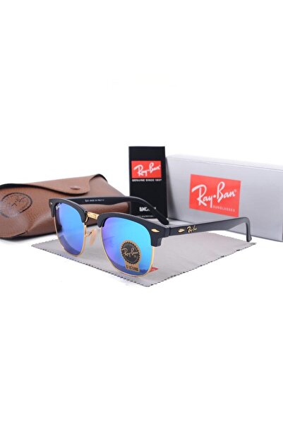 Ray-Ban نظارات شمسية كلاسيكية بإطار أسود وعدسات زرقاء واقية من الأشعة فوق الب...