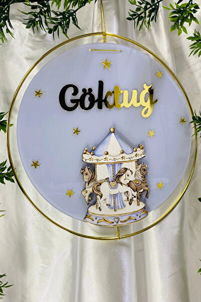 RetroLazer Figürlü Bebek Odası Pleksi Hastane Bebek Kapı Süsü İsimlik Makrome 30x30