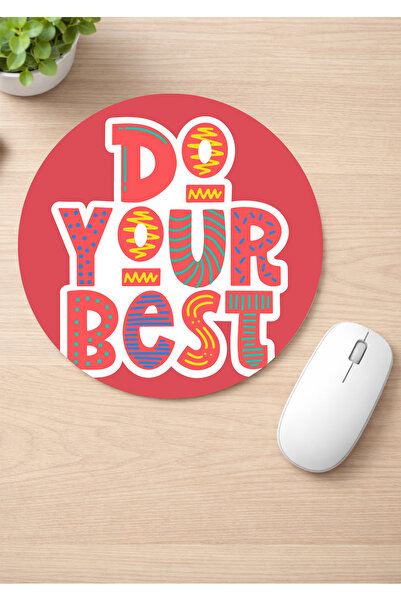 Eylül Design Motivational Printed Round Non-Slip Mousepad Ergonomic Mouse Pad