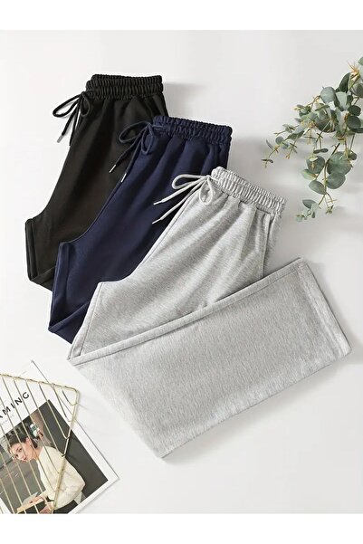 SURMARİ 3 Pieces Unisex Regular Pipe-Straight Leg Sweatpants (Black-Grey-Navy...